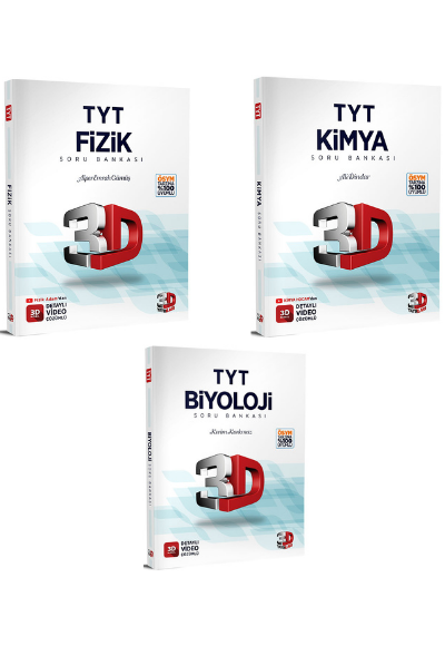 TYT Fizik Kimya Biyoloji Soru Bankası Tamamı Video Çözümlü 3`Li Set 3D Yayınları GÜNCEL